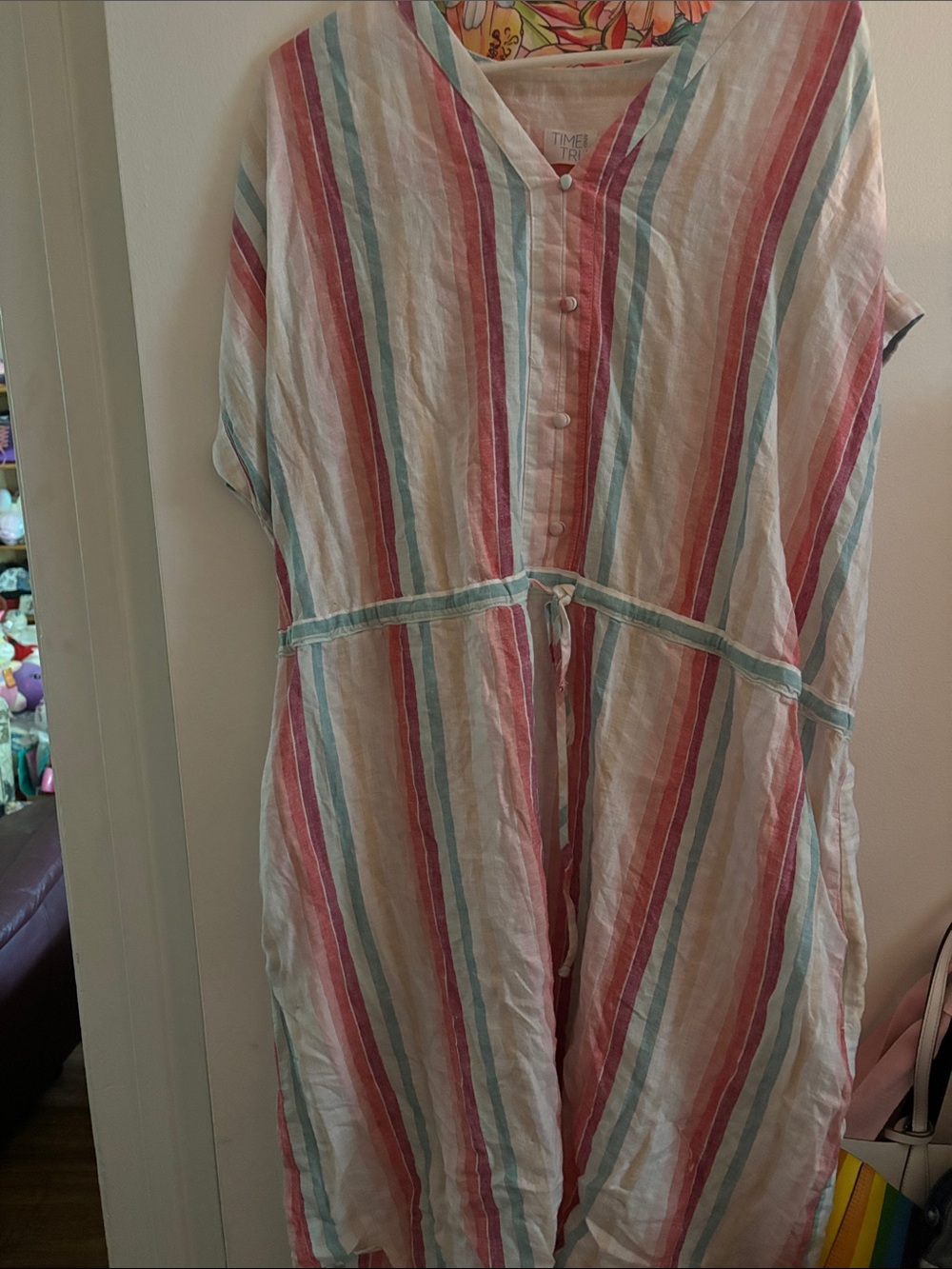 Time and Tru Multicolor Striped Nightgown - Pink, Blue & Cream